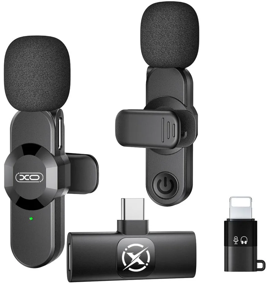Lavaliera XO Design MC14 Dual, USB-C / Lightning, Set 2 pezzi, Nera