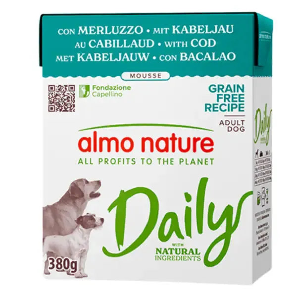 Almo Nature Daily Natural Grain Free Dog Adult 380 gr Merluzzo - Cibo umido per cani