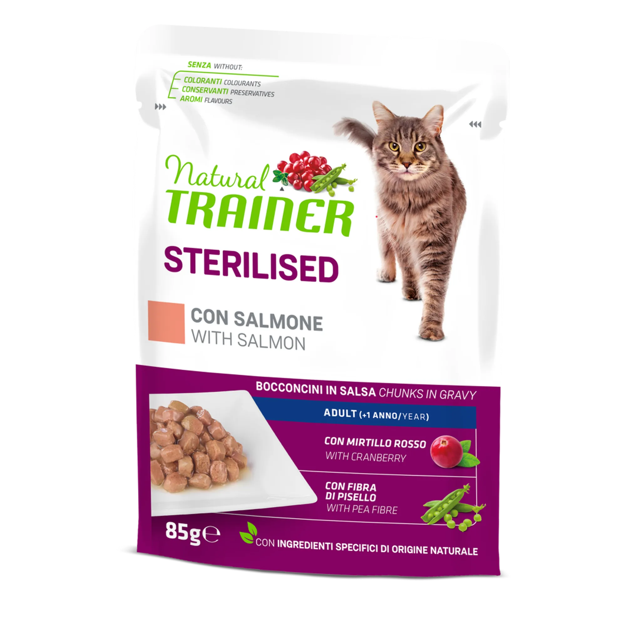 Natural trainer cat sterilised adult salmon 85 g