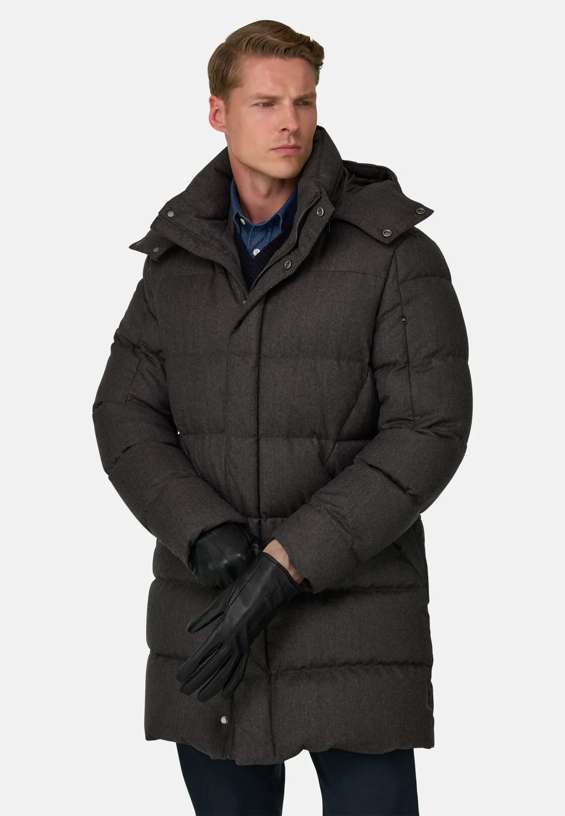 Boggi, Parka Imbottito In Piuma D'oca In Flanella Melange, Uomo, Taupe, Taglia: M