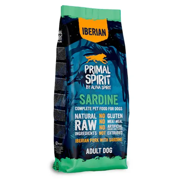 Primal Spirit by Alpha Spirit Adult Dog pressato a freddo Maiale iberico con sardine 12 kg - Croccantini per cani