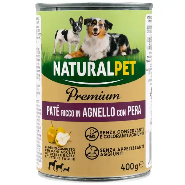 NaturalPet Premium Dog Adult Patè 400 gr Agnello con pera