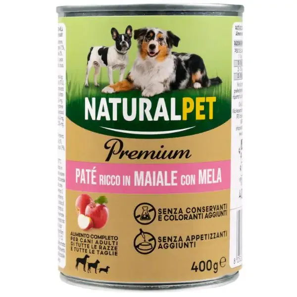 NaturalPet Premium Dog Adult Patè 400 gr Maiale con mela
