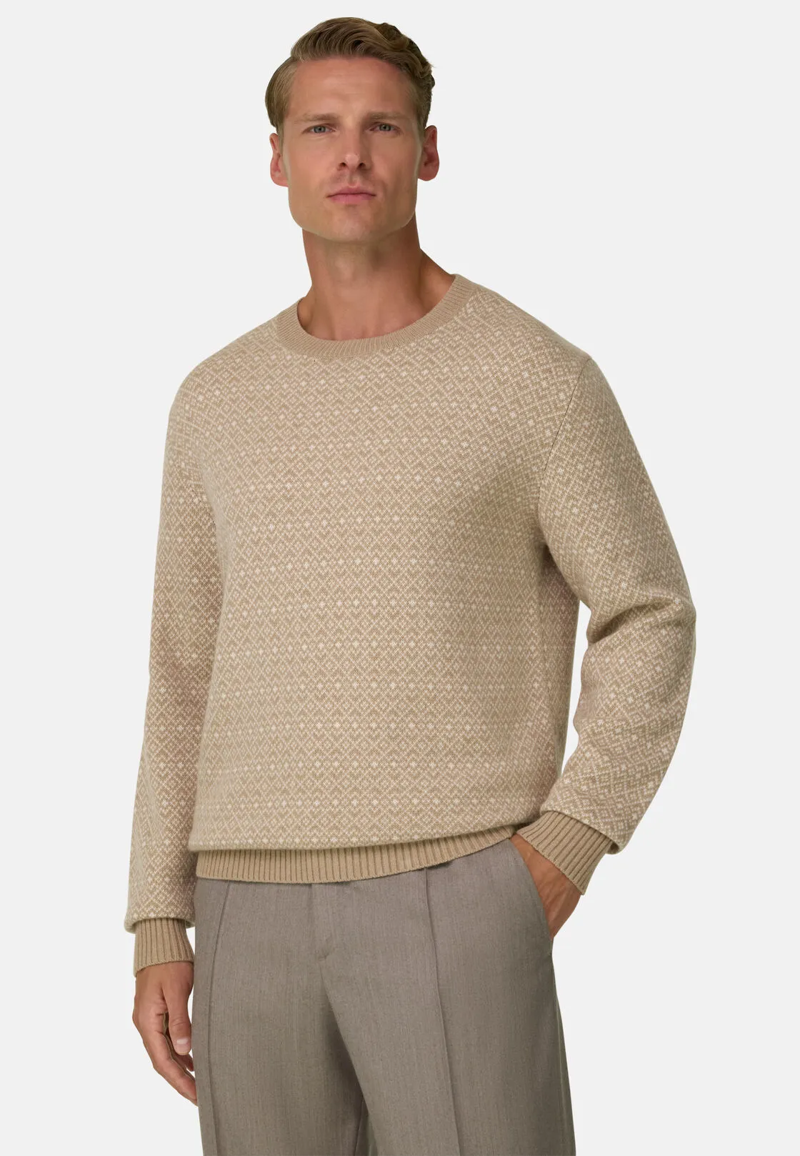 Boggi, Girocollo In Lana Cashmere Con Motivo Jacquard., Uomo, , Taglia: S