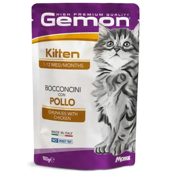 Monge Gemon Cat Kitten Bocconcini 100 gr Pollo - confezione da 24 pezzi - Cibo umido per gatti