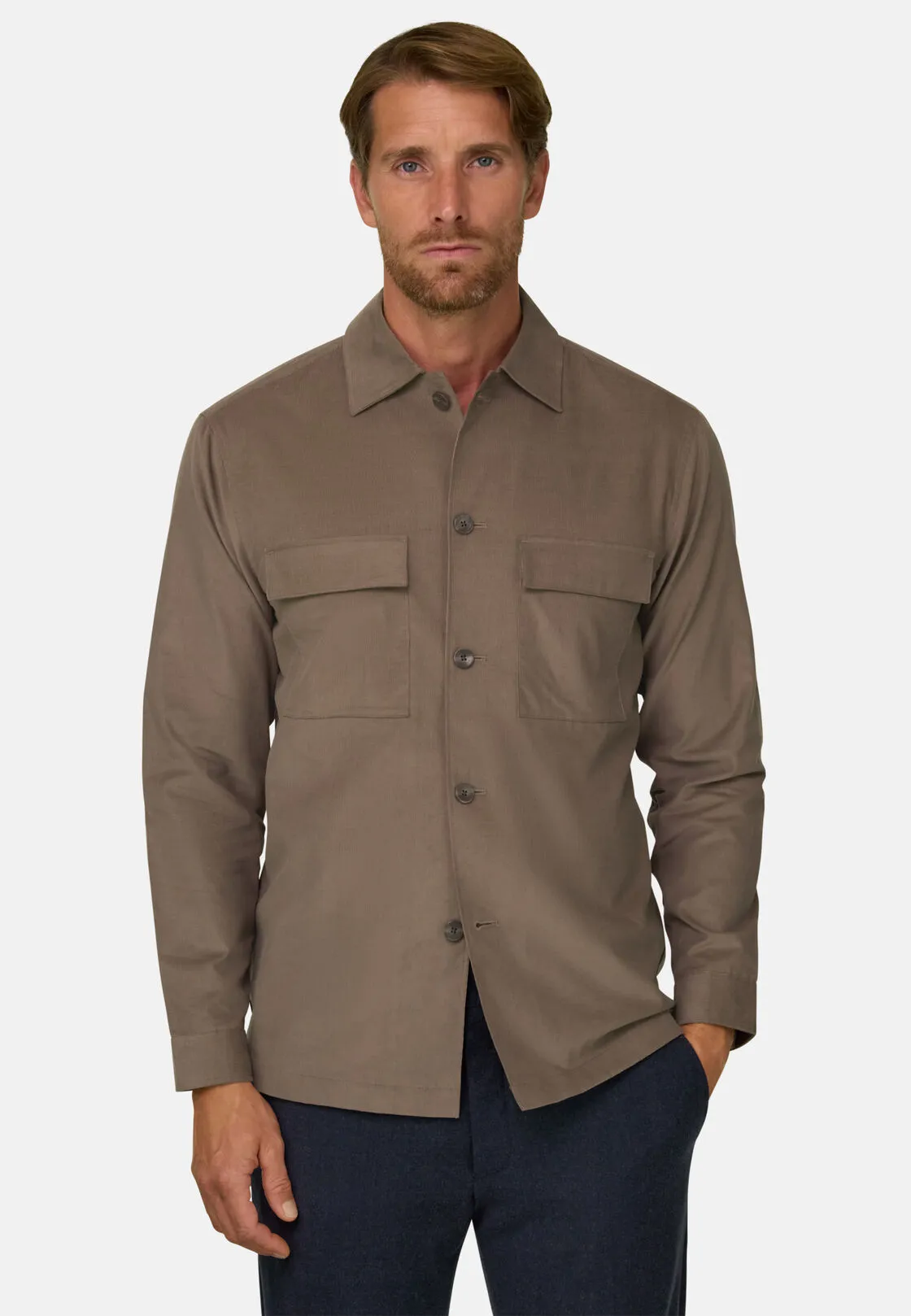 Boggi, Camicia Over In Velluto A Coste Foderata In Flanella, Uomo, Taupe, Taglia: L