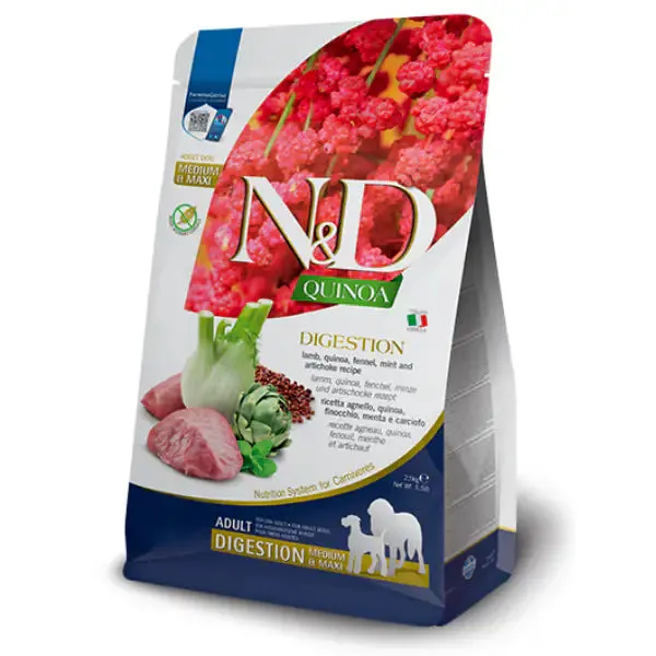 Farmina N&D Quinoa Canine Digestion Medium/Maxi Breeds Agnello con finocchio 7 kg - Croccantini per cani