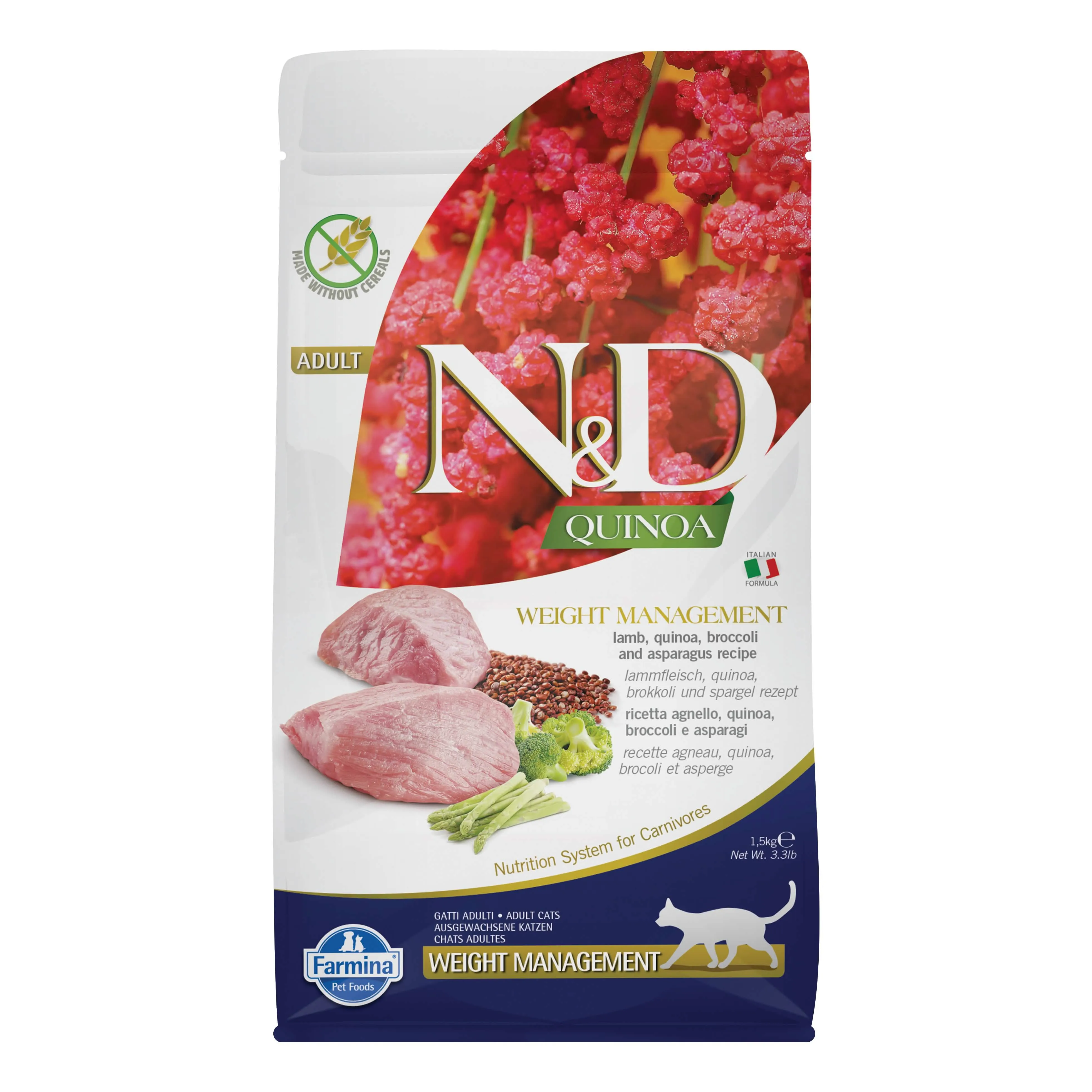 N&D Quinoa Feline Weight Management con Agnello, Quinoa, Broccoli e Asparagi - 1,5 kg
