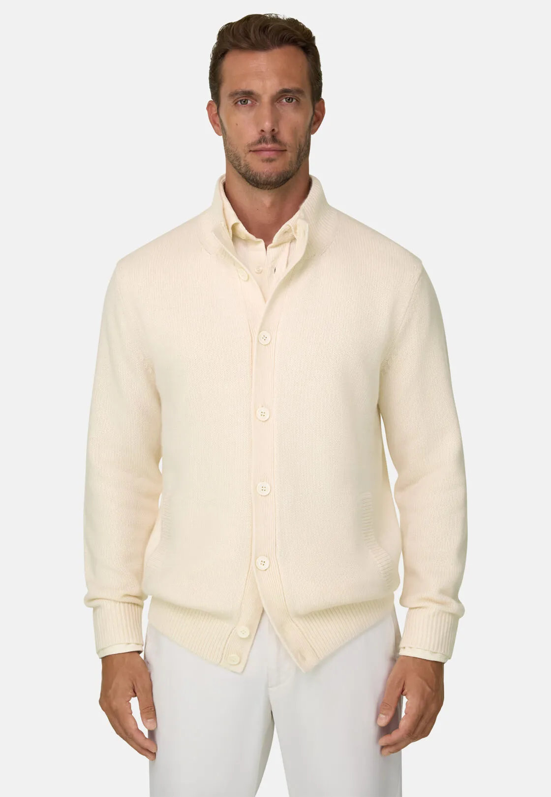 Boggi, Cardigan Lupetto In Lana Cashmere, Uomo, Offwhite, Taglia: XXL