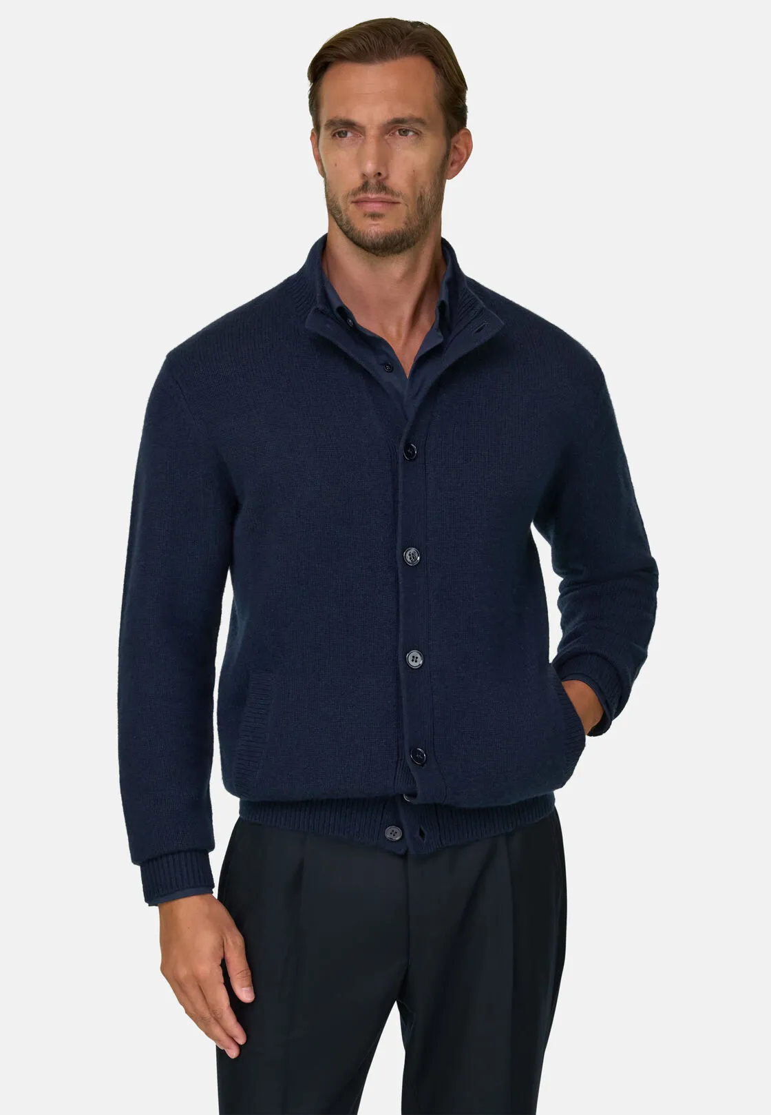 Boggi, Cardigan Lupetto In Lana Cashmere, Uomo, Navy, Taglia: XXL