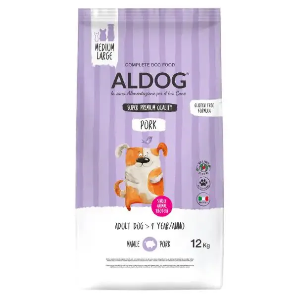 Aldog Super premium Adult Medium/Large monoproteico con maiale 12 kg - Crocchette monoproteiche cane