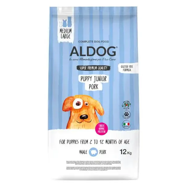 Aldog Super premium Puppy e Junior Medium/Large monoproteico con Maiale 12 kg - Crocchette monoproteiche cane