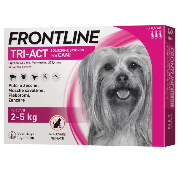 Frontline Tri-Act antiparassitario per cani 3 pipette per cani taglia mini (2-5 kg) - Antiparassitario per cani