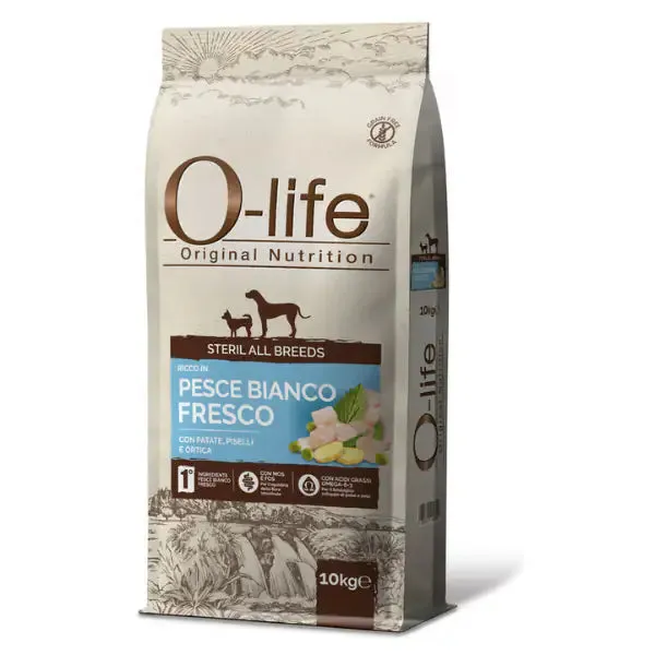 O-life Dog Sterilised All Breeds Grain Free Pesce bianco con patate 10 kg - Croccantini per cani