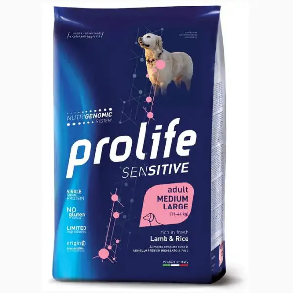 Prolife Cane Adult Sensitive Medium/Large Agnello e Riso 10 kg - Croccantini per cani