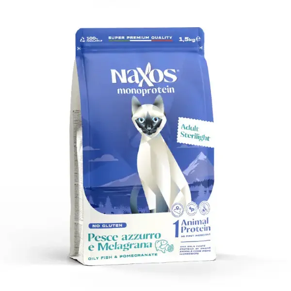 Naxos Monoprotein Cat Adult Sterilised Pesce azzurro e melagrana 7 kg - Cibo monoproteico gatto