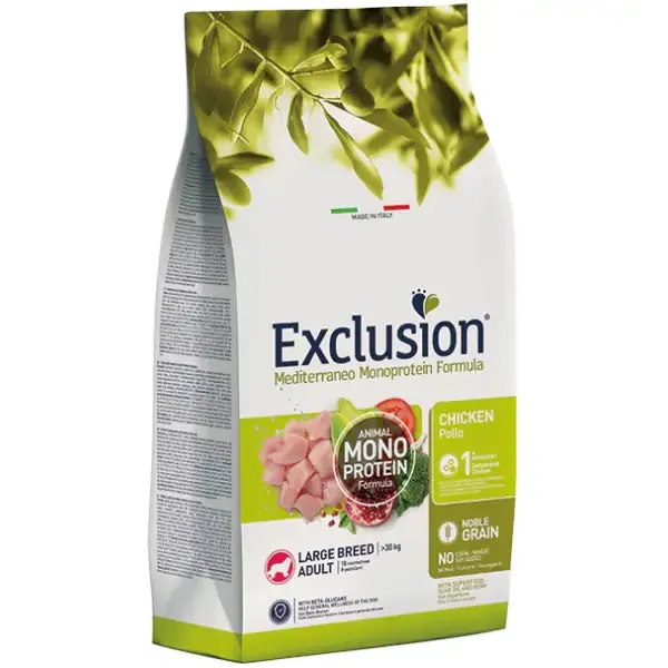 Exclusion Mediterraneo Adult Large Breed Pollo 12 kg - Crocchette monoproteiche cane