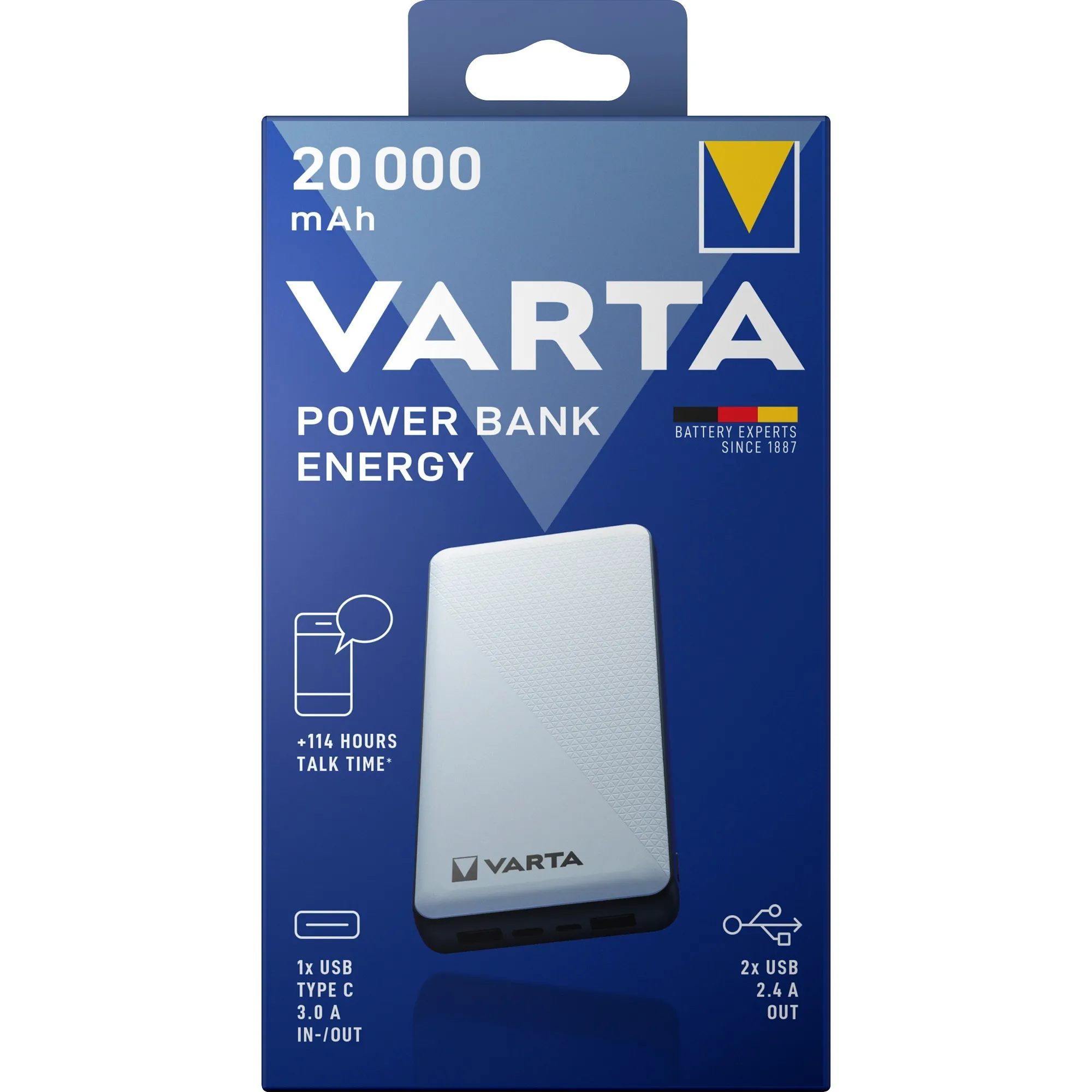 Energy 20000 Polimeri di litio (LiPo) 20000 mAh Nero, Bianco, Powerbank