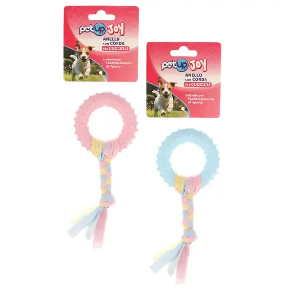 PetUp Joy gioco per cani in TPR con corda per cuccioli Anello 17 cm Colori assortiti - Giochi per cani