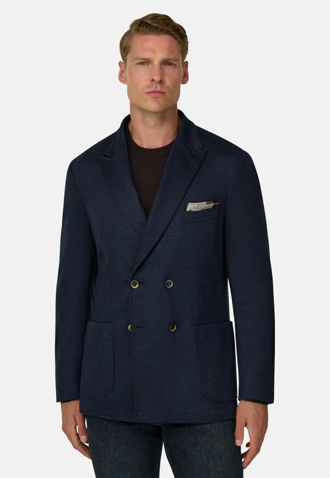 Boggi, Brooklyn | Giacca Doppio Petto In Misto Lana B Jersey, Uomo, Navy, Taglia: 52