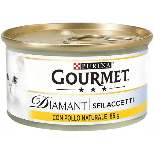 Purina Gourmet Diamant Sfilaccetti Umido Gatto 85 gr Sfilaccetti con Pollo - confezione da 24 pezzi - Cibo umido per gatti