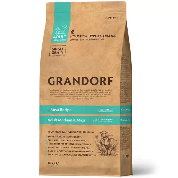 Grandorf Dog Adult Medium/Maxi Hypoallergenic 4 Meat Recipe 10 kg - Croccantini per cani