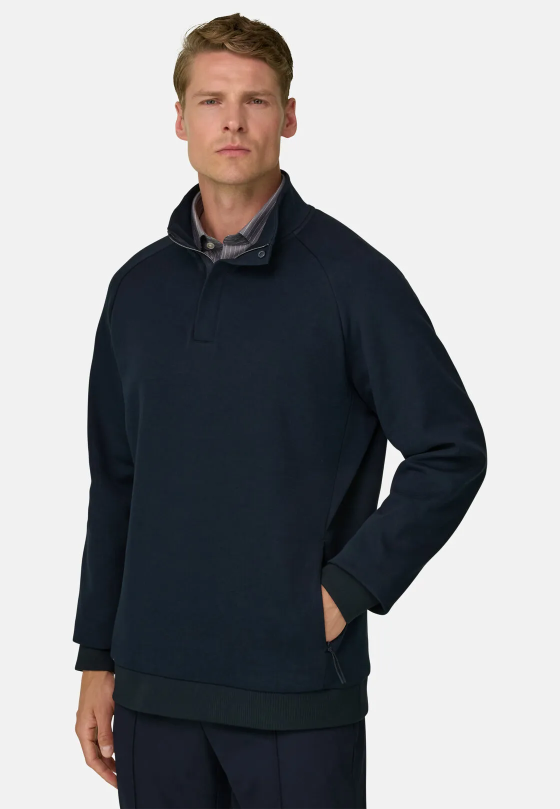Boggi, Felpa Mezza Zip In Misto Cotone Scuba B Tech, Uomo, Navy, Taglia: M