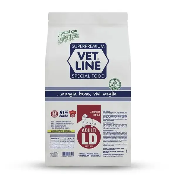Vet Line Secco Cane Adult Less Dry Bufalo 3 kg - Crocchette monoproteiche cane