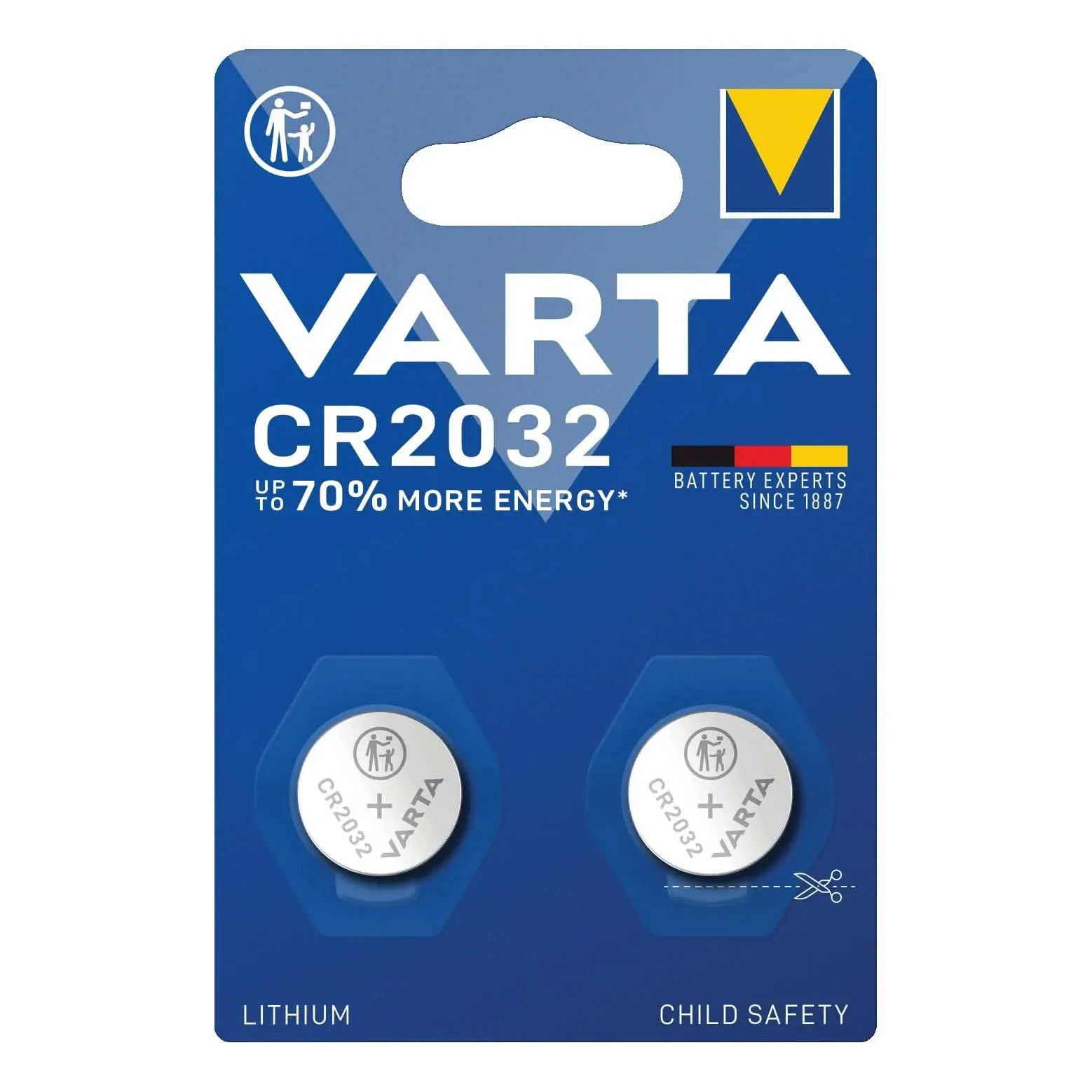 Pila a bottone VARTA CR 2032 - Confezione da 2 pezzi per uso domestico