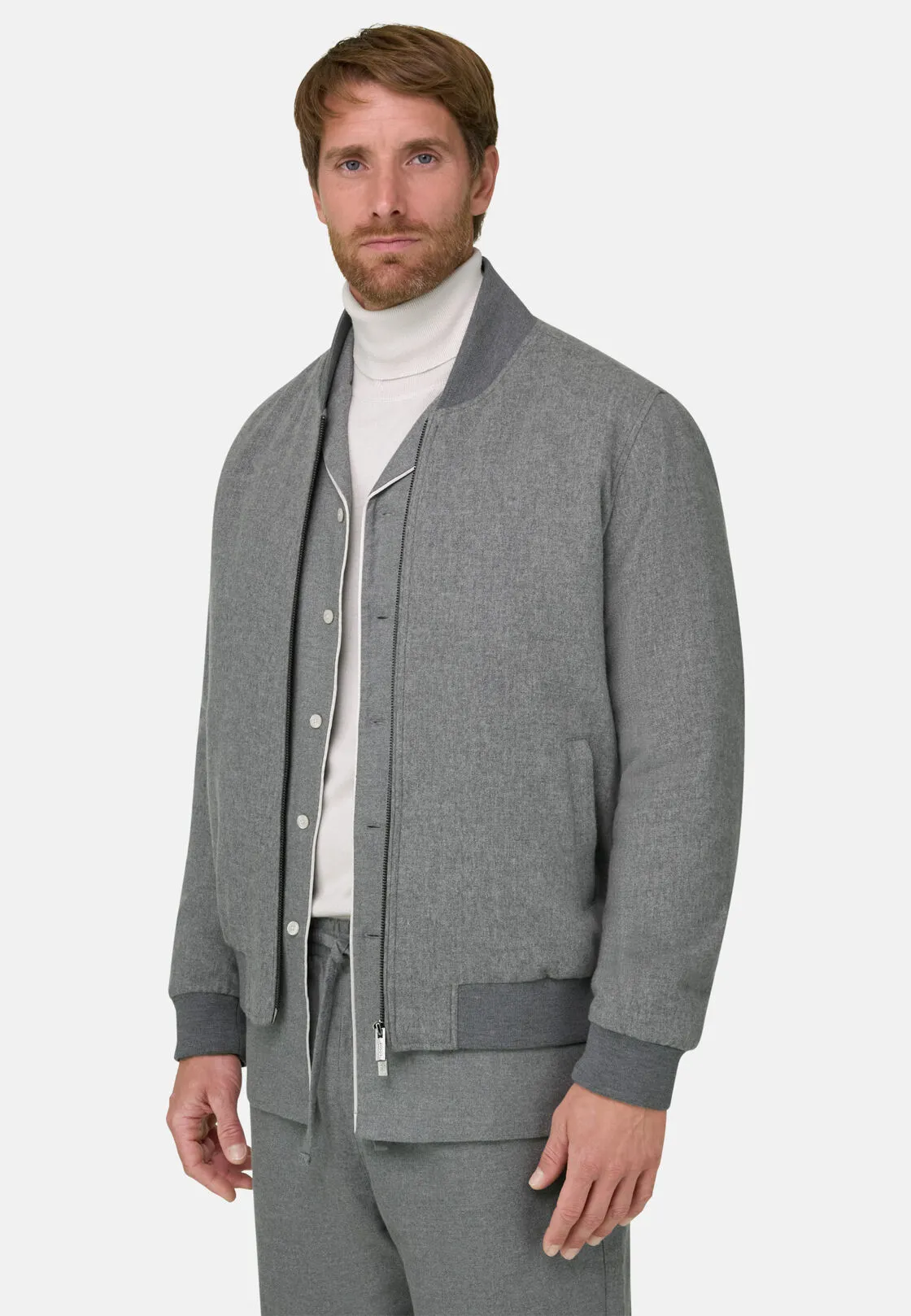 Boggi, Bomber Imbottito In Lana Cashmere, Uomo, Grigio, Taglia: XL