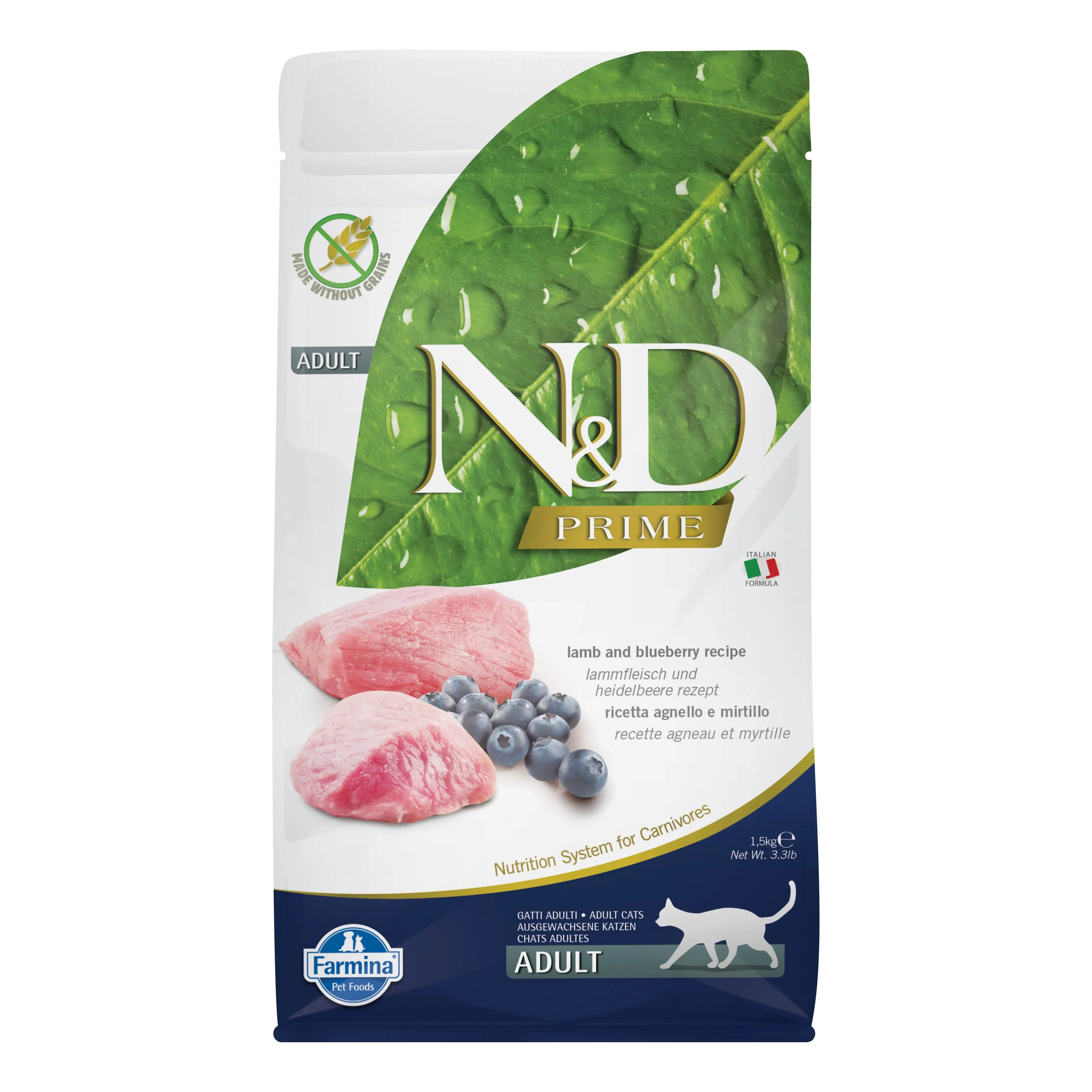 N&D Feline Grain Free Agnello & Mirtillo per Gatti Adulti 1,5 kg