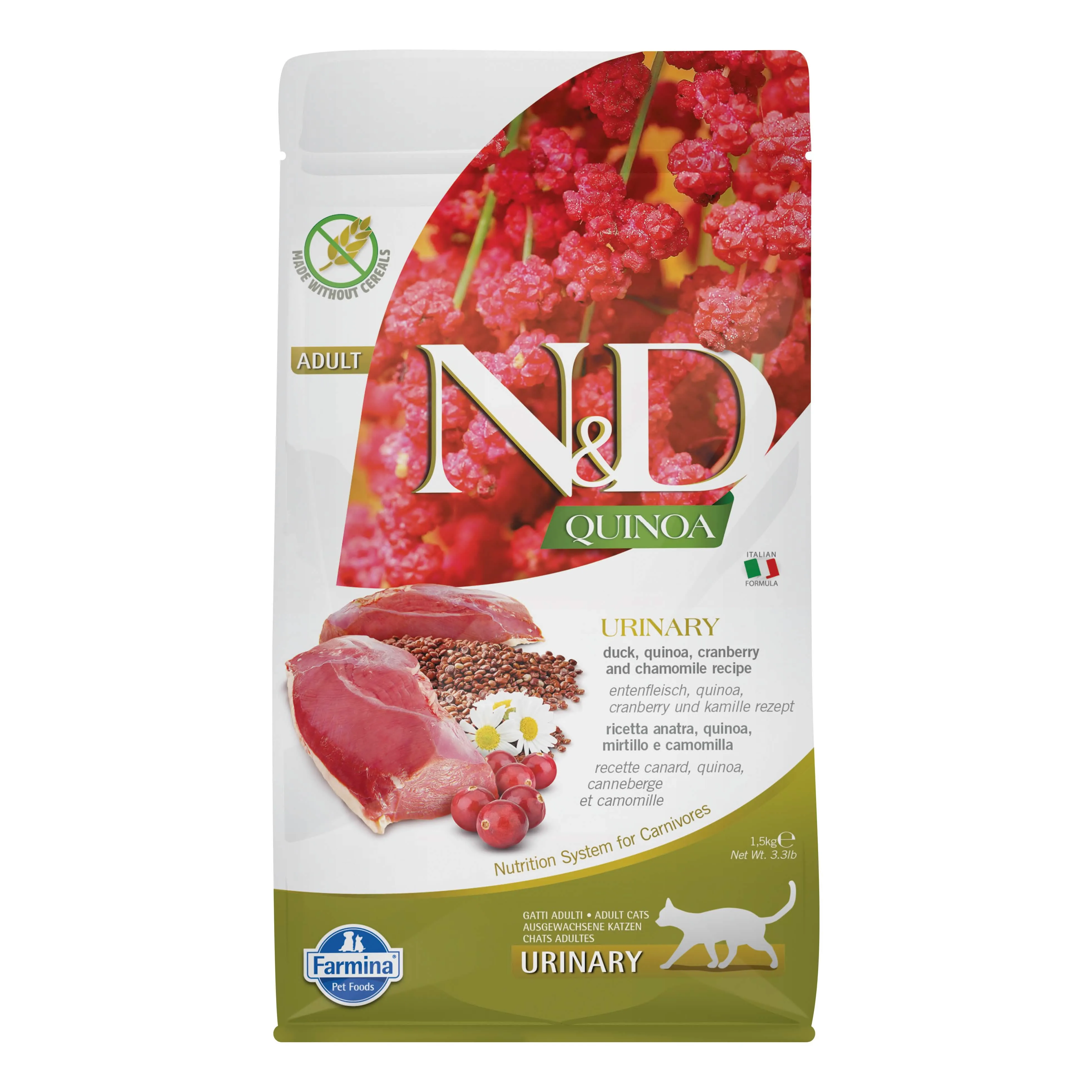 N&D Quinoa Feline Urinary Duck Quinoa Cranberry e Camomilla Adult 1,5 kg