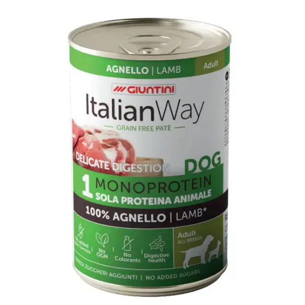 Italianway Patè Delicate Digestion Monoprotein Dog Adult 400 gr Agnello - Umido monoproteico cane