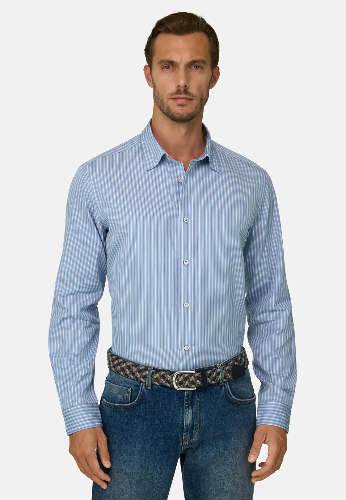 Boggi, Camicia A Righe In Popeline Regular Fit, Uomo, Blu, Taglia: M