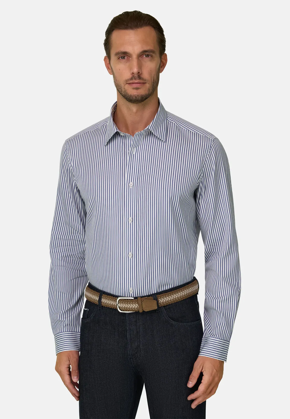 Boggi, Camicia A Righe In Popeline Regular Fit, Uomo, Navy, Taglia: M