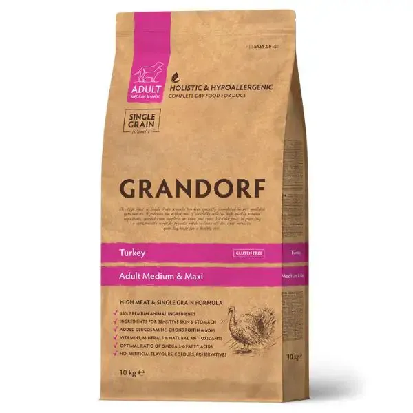 Grandorf Dog Adult Medium/Maxi Hypoallergenic Tacchino 10 kg - Crocchette monoproteiche cane