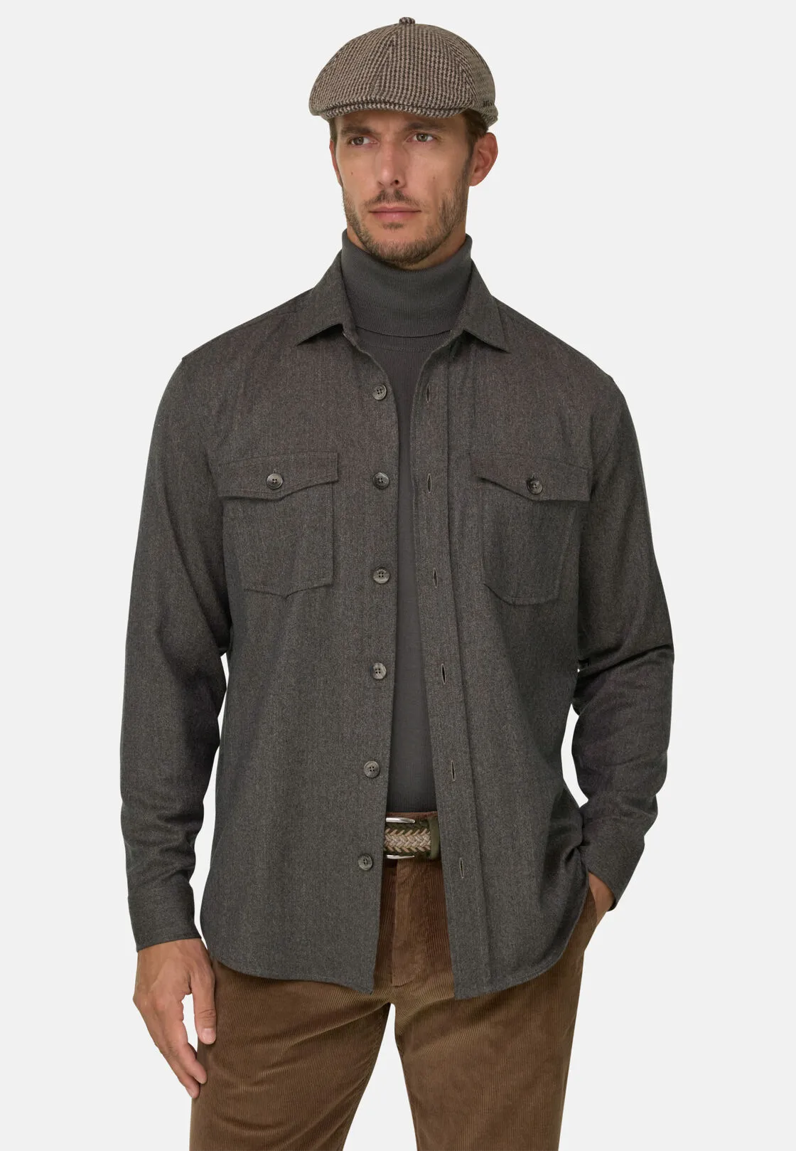 Boggi, Camicia Over In Flanella Di Lana Melange, Uomo, Taupe, Taglia: L