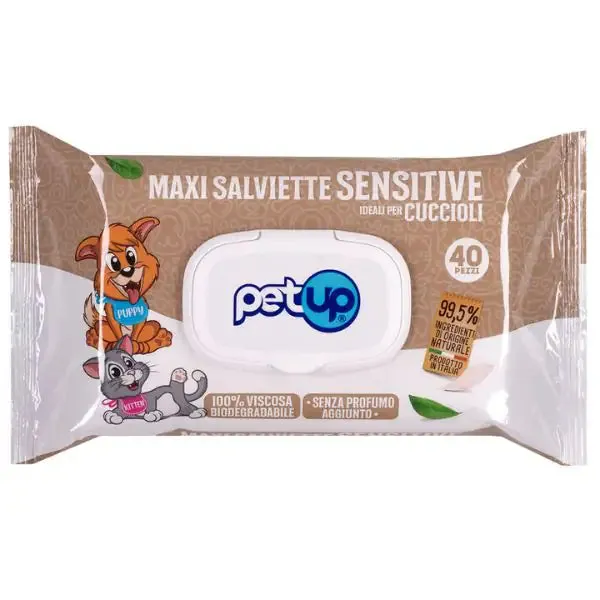 Salviette igieniche Bio Sensitive per cuccioli PetUp 40 salviette Senza profumazione