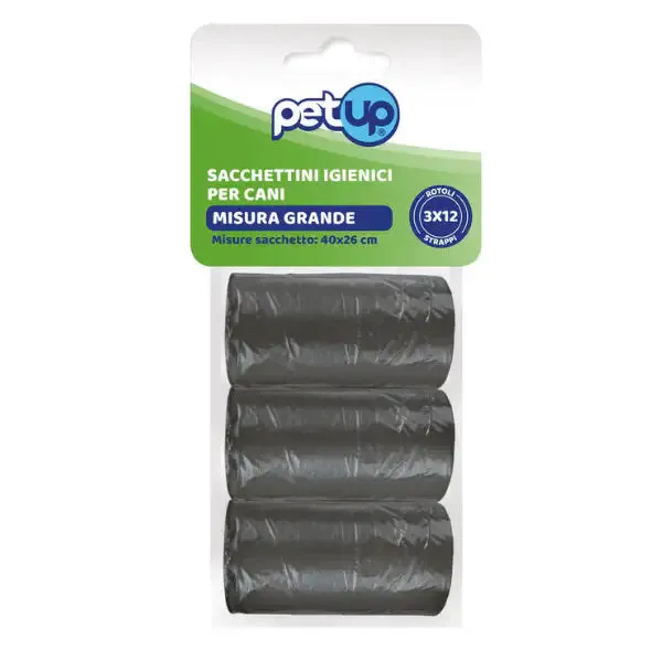 Sacchetti igienici per cani Bustine resistenti per deiezioni canine PetUp 3 rotoli da 12 bustine