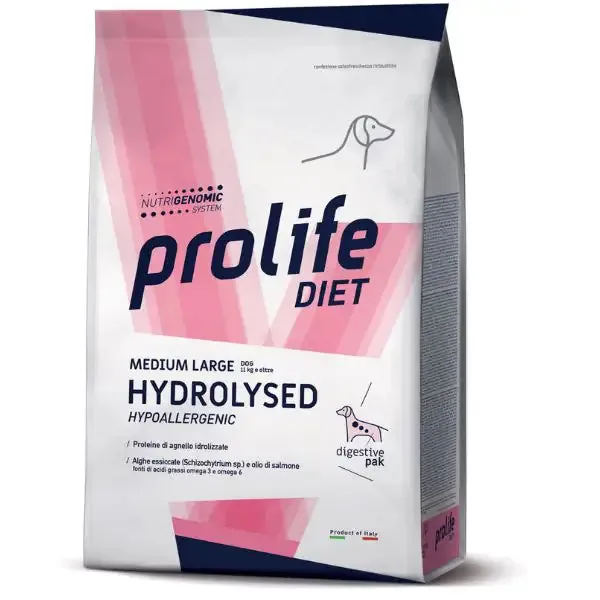 Prolife Veterinary Diet Dog Hydrolysed Hypoallergenic Medium/Large Agnello 2 kg - Dieta veterinaria per cani