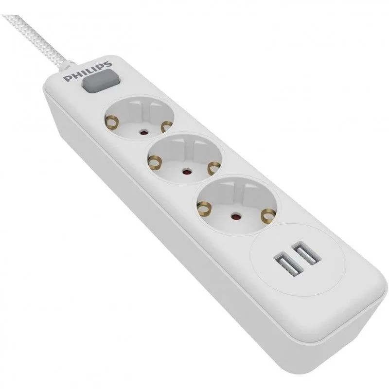 Multipresa Philips SPN3032WA/10 3 prese Schuko 2 USB-A interruttore sicurezza