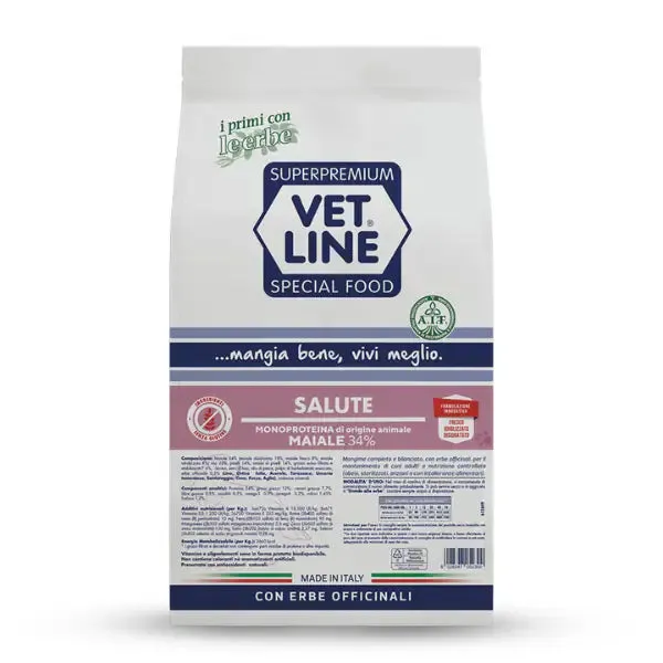 Vet Line Secco Monoproteico Cane Salute Maiale 12,5 kg - Crocchette monoproteiche cane
