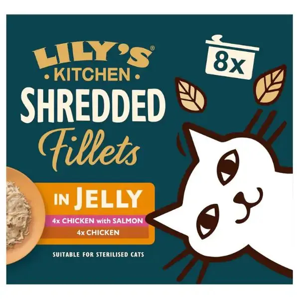 Lily's Kitchen Cat Shredded Fillets in Jelly Multipack 8x70 gr 6x Ricette Pollo 2x Tonno