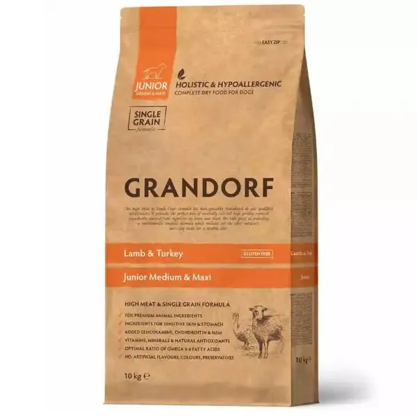 Grandorf Dog Junior Medium/Maxi Agnello e Tacchino 10 kg - Croccantini per cani
