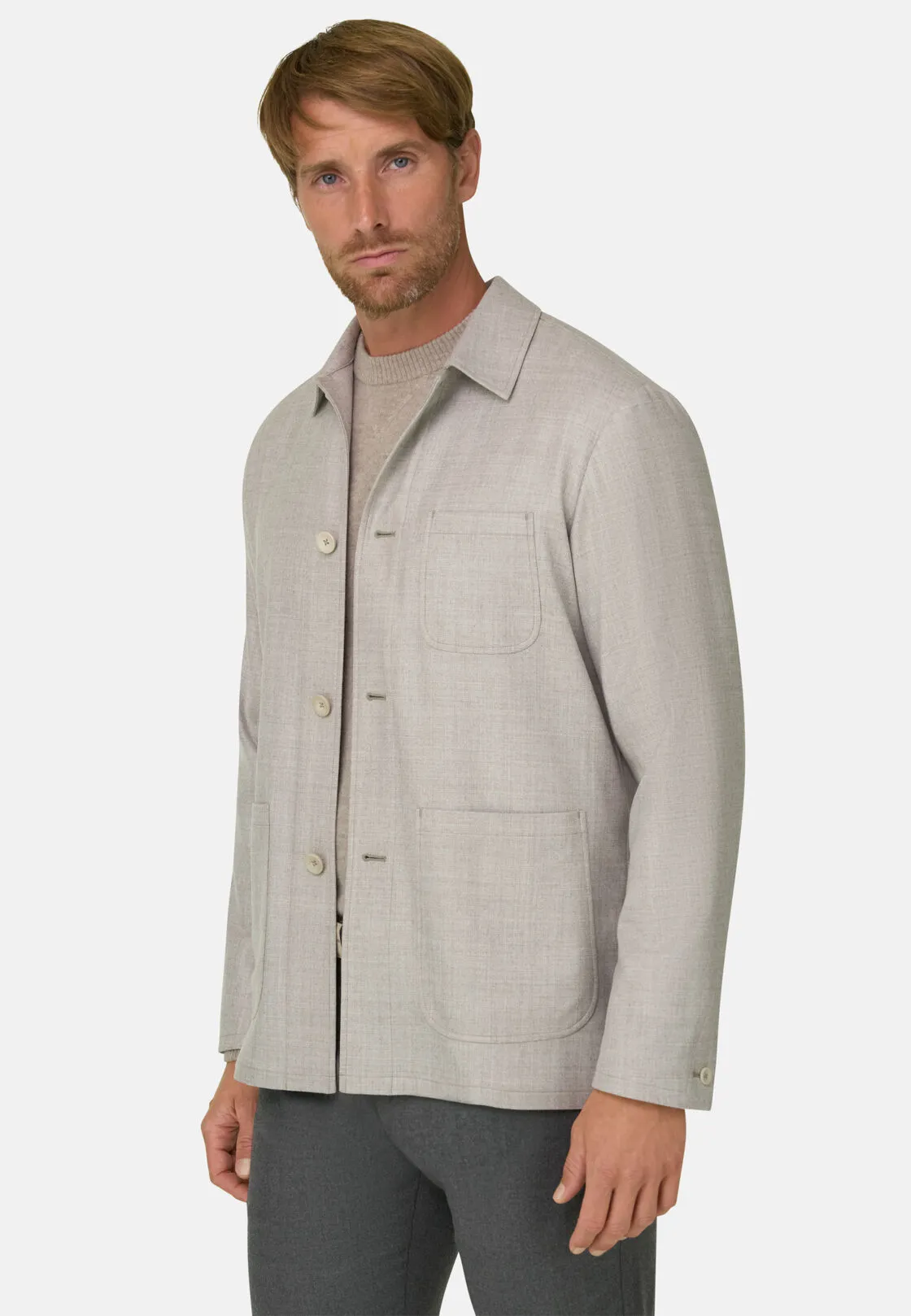 Boggi, Giacca Camicia In Lana Melange, Uomo, Sabbia, Taglia: 46