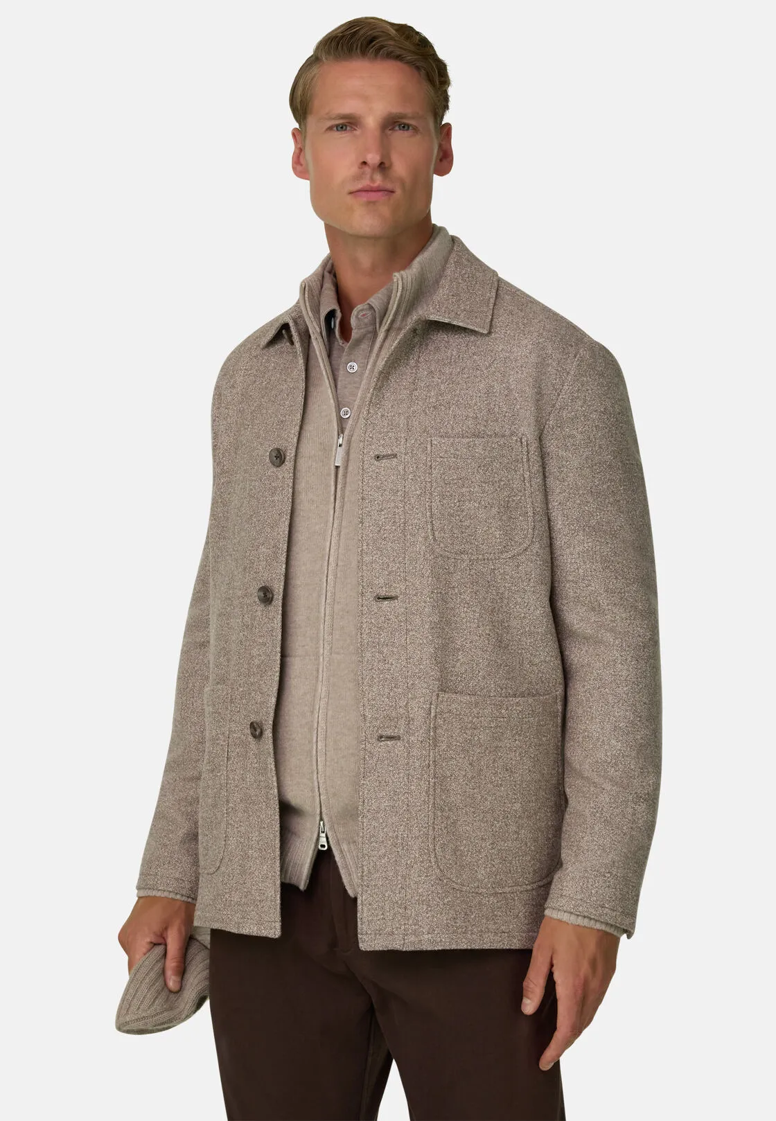 Boggi, Giacca Camicia Strutturata In Lana Seta Cashmere, Uomo, Taupe, Taglia: 44