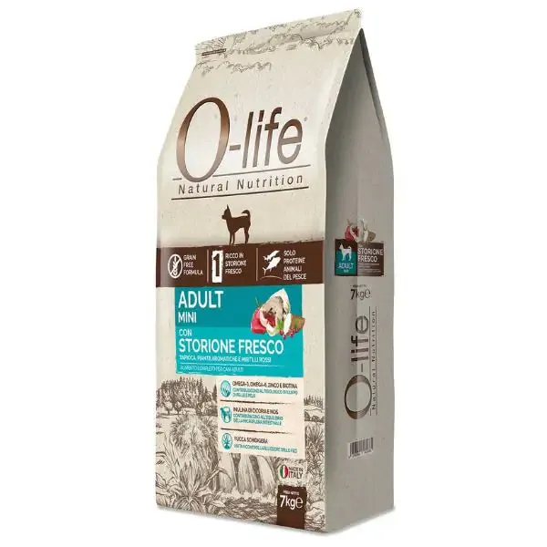 O-life Dog Grain Free Adult Mini Storione e Tonno 7 kg - Croccantini per cani