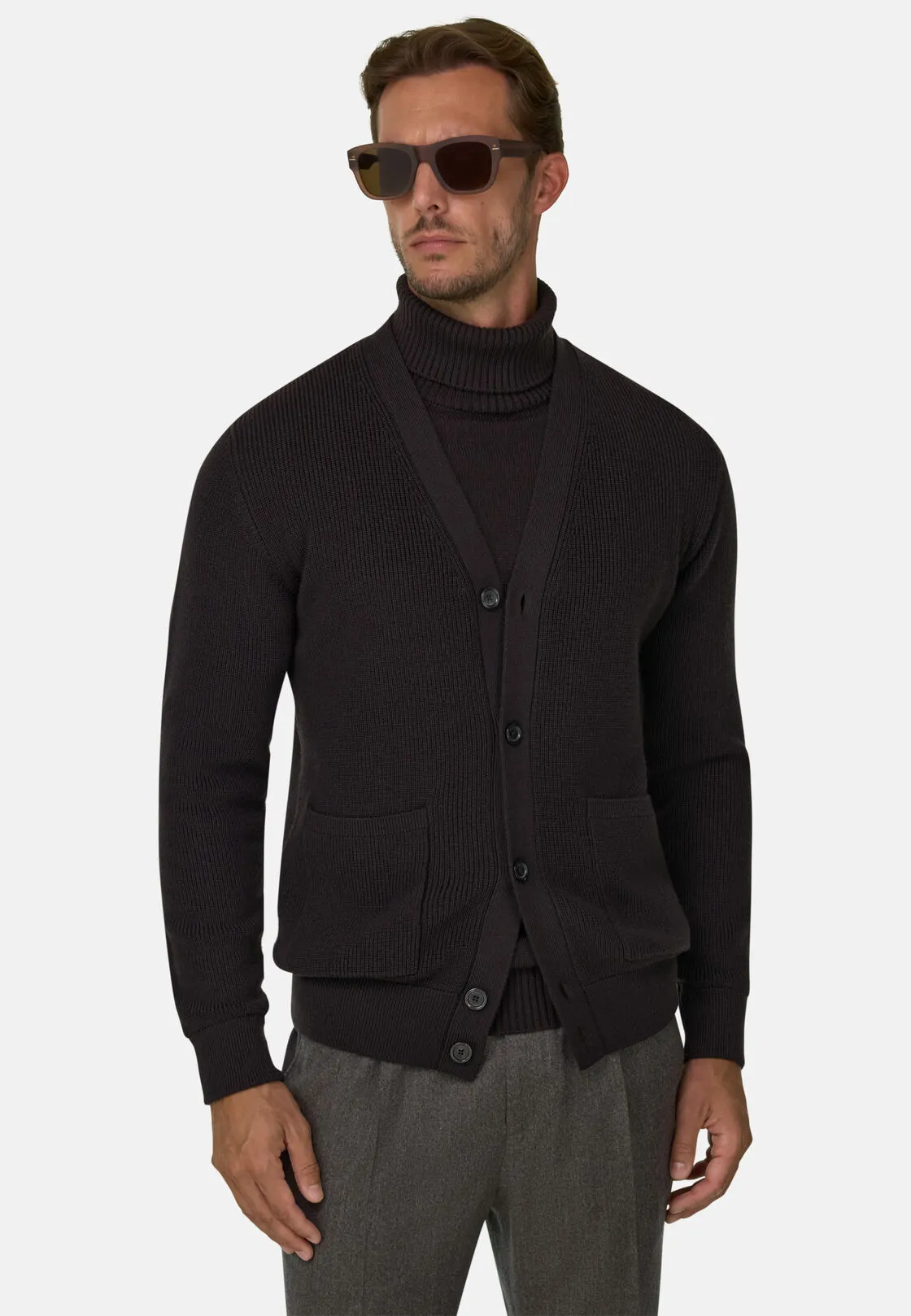 Boggi, Cardigan In Lana Merino Extrafine, Uomo, Marrone scuro, Taglia: S