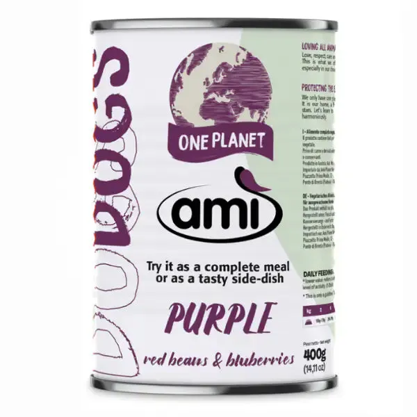 Amì Dog Cibo Umido vegetale 400 gr Purple fagioli rossi e mirtilli - Cibo umido per cani