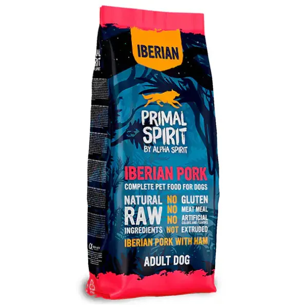 Primal Spirit by Alpha Spirit Adult Dog pressato a freddo Maiale iberico con prosciutto 12 kg - Croccantini per cani